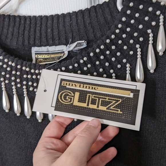 NWT Vintage 80s Anytime Glitz Silk and Angora Beaded Embellished Sweater Size M - Picture 9 of 9